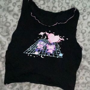 black graphic tank with pink lining